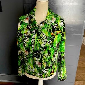 White House Black Market sz XL Tropical Palm tree denim